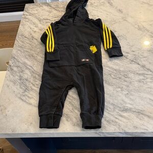 adidas Black and Yellow Hooded Infant One-Piece Romper LEGO